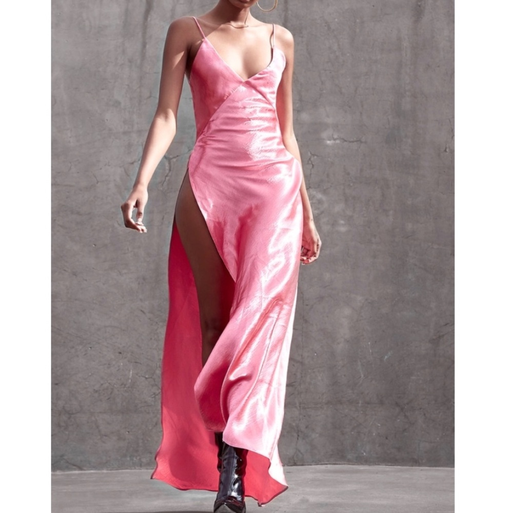 Mistress Rocks, 'Simplicity' Pink Slip Maxi Dress, Size XS